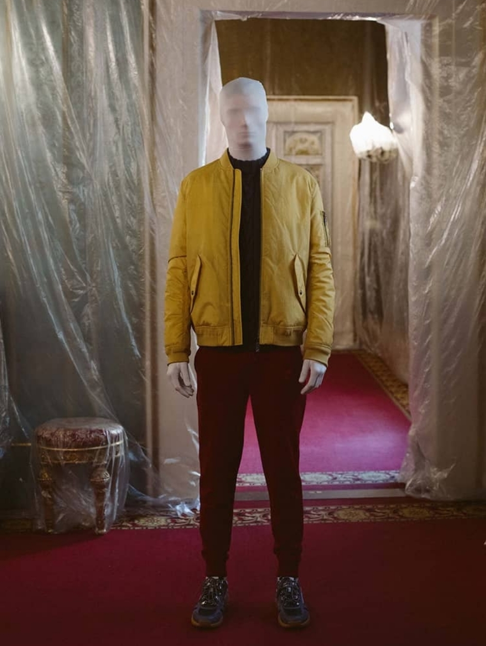 Men's Yellow Bomber Jacket with Ribbed Collar